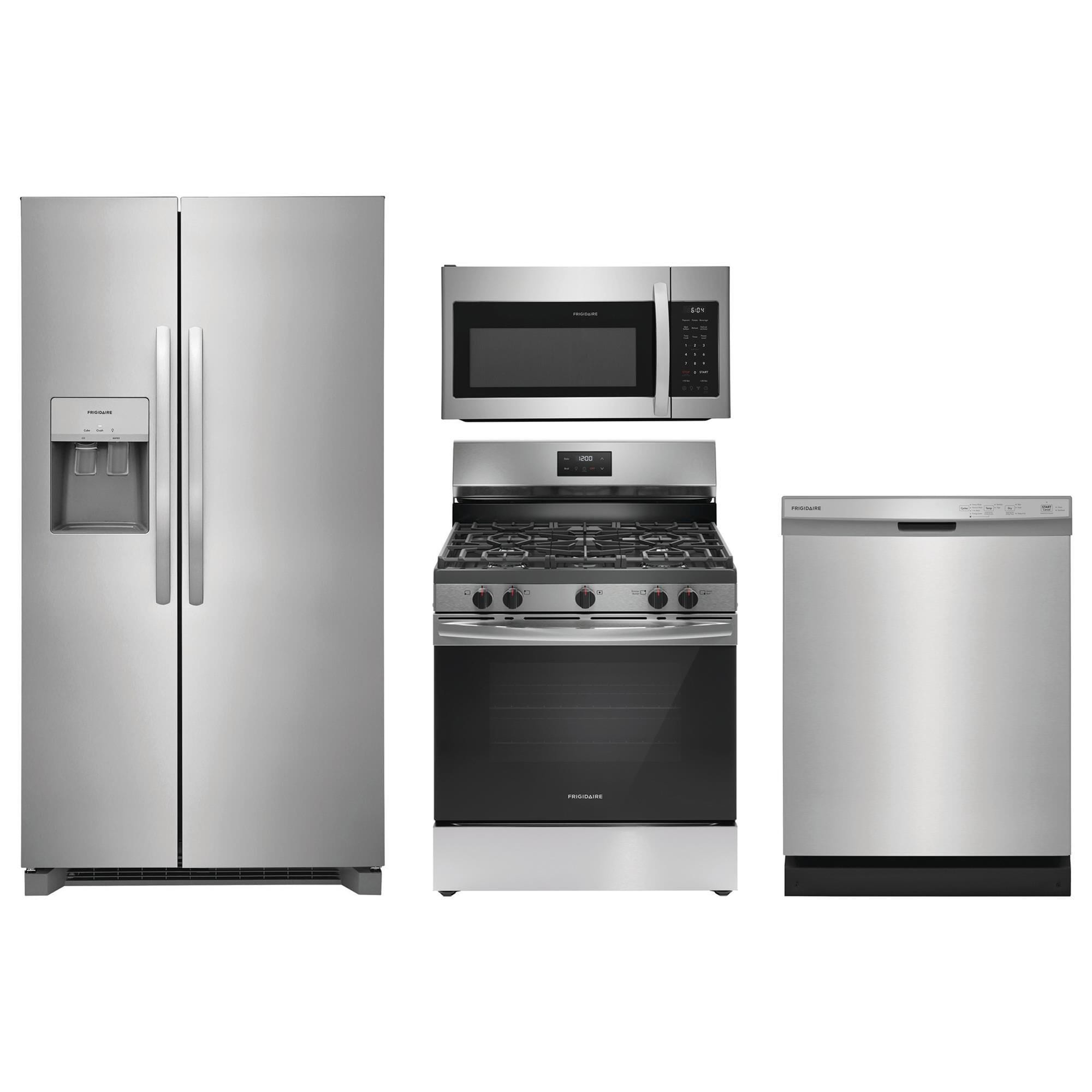 Frigidaire 4-Piece Kitchen Package with 25.6 Cu. Ft. Side-by-Side Refrigerator and 5.3 Cu. Ft. Gas Range in Stainless Steel