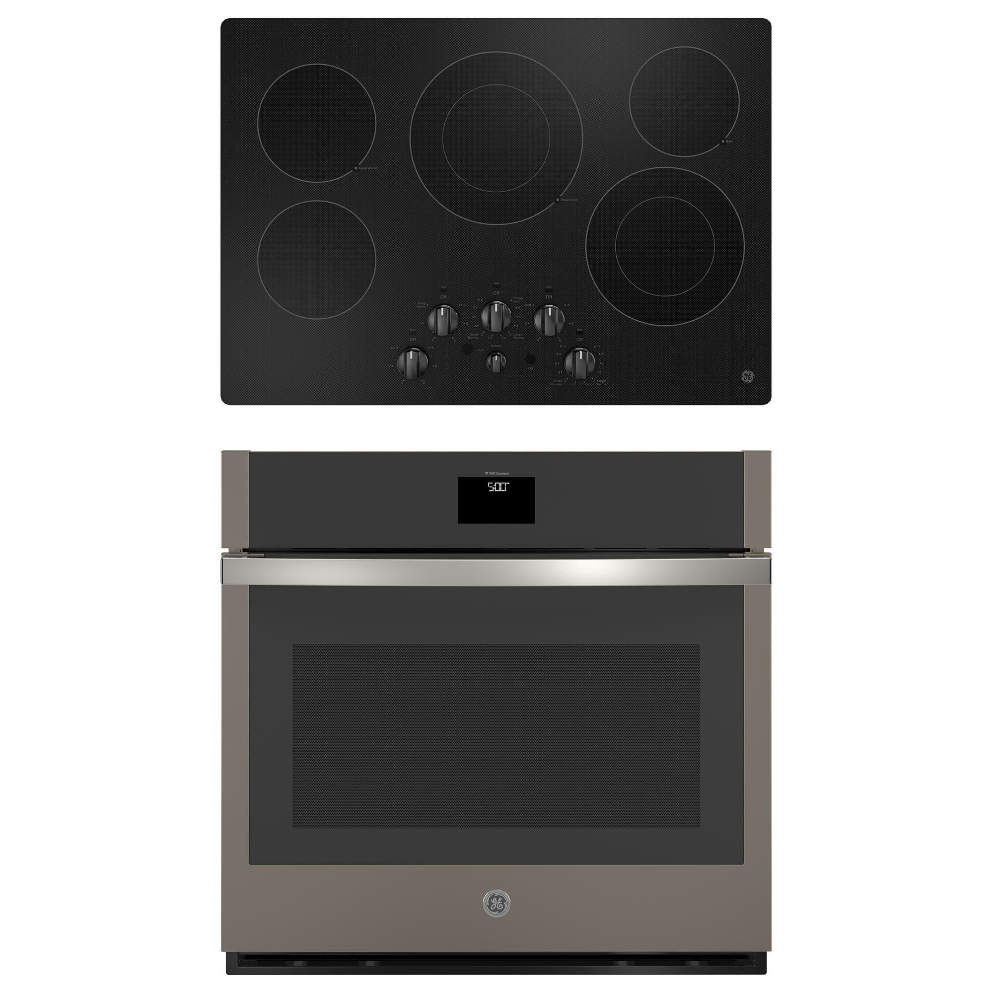 GE Appliances 2-Piece Kitchen Package with Fingerprint Resistant Slate 30" Smart Built-In Single Wall Oven and Black 30" Electric Cooktop, , large