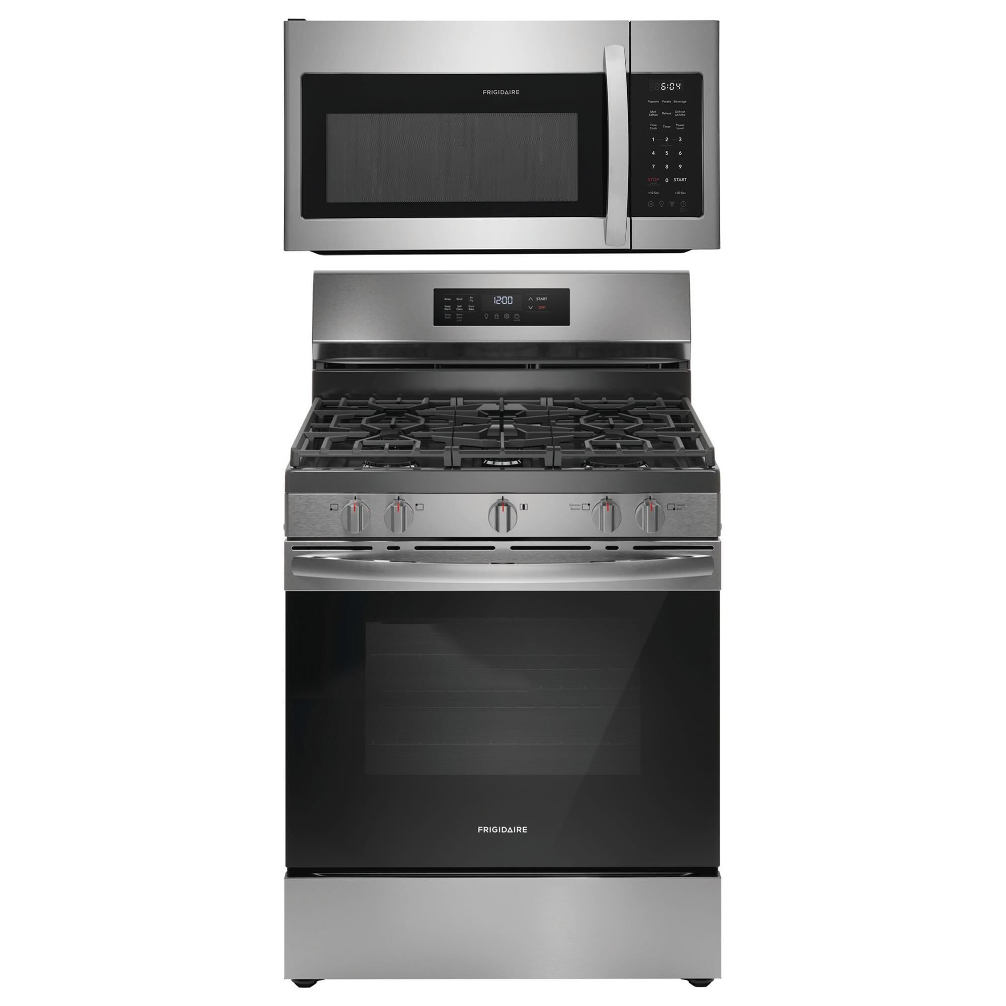 Frigidaire 2-Piece Kitchen Package with 30" Gas Range and 1.8 Cu. Ft. Over-The-Range Microwave in Stainless Steel