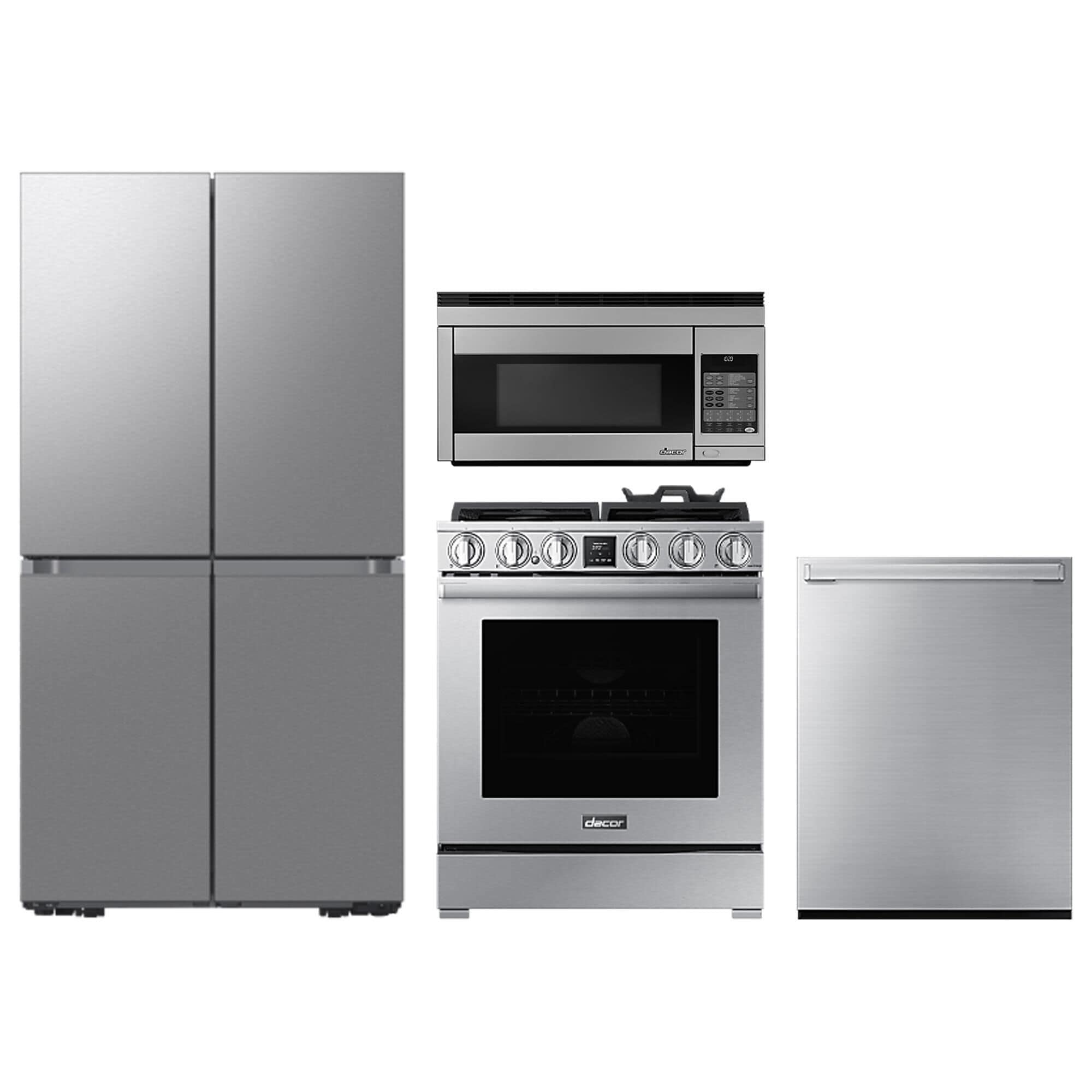 DACOR 5-Piece Set Kitchen Package with 36" Counter-Depth French Door Refrigerator and 30" Gas Range in Silver Stainless, , large