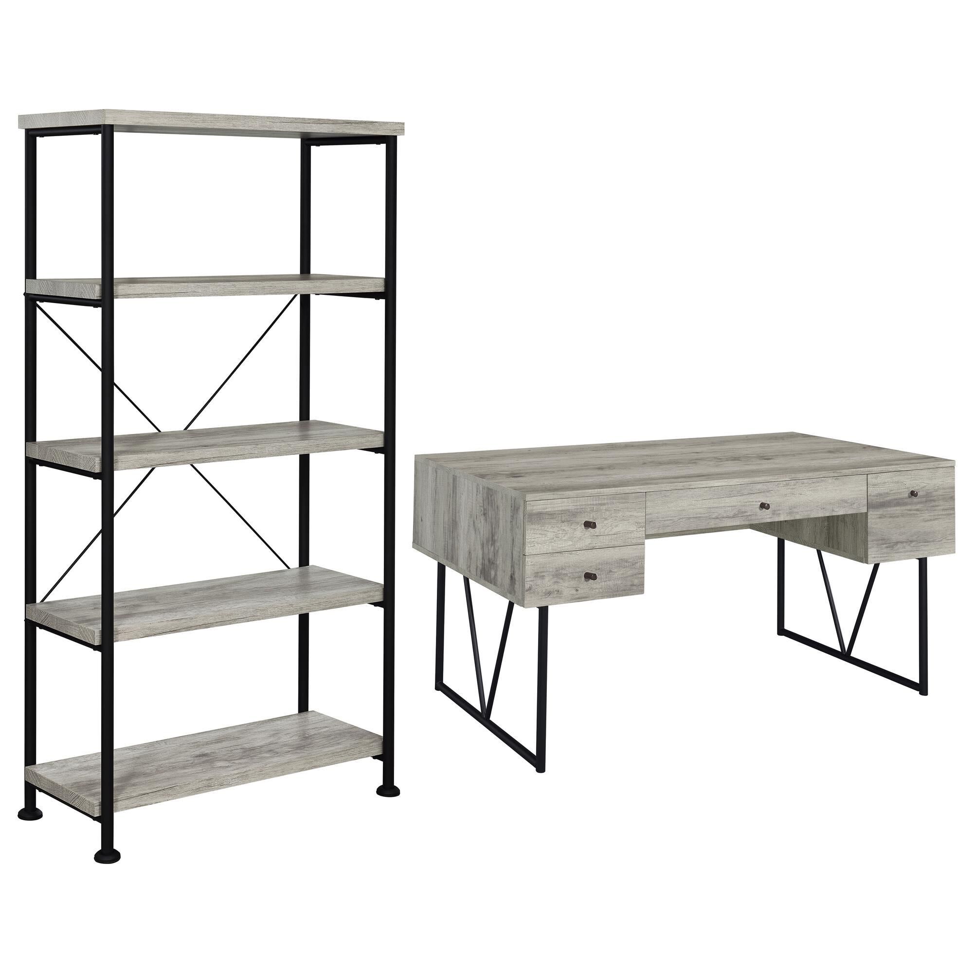 Coaster Analiese 2-Piece Desk and Bookcase Set in Black and Grey Driftwood, , large