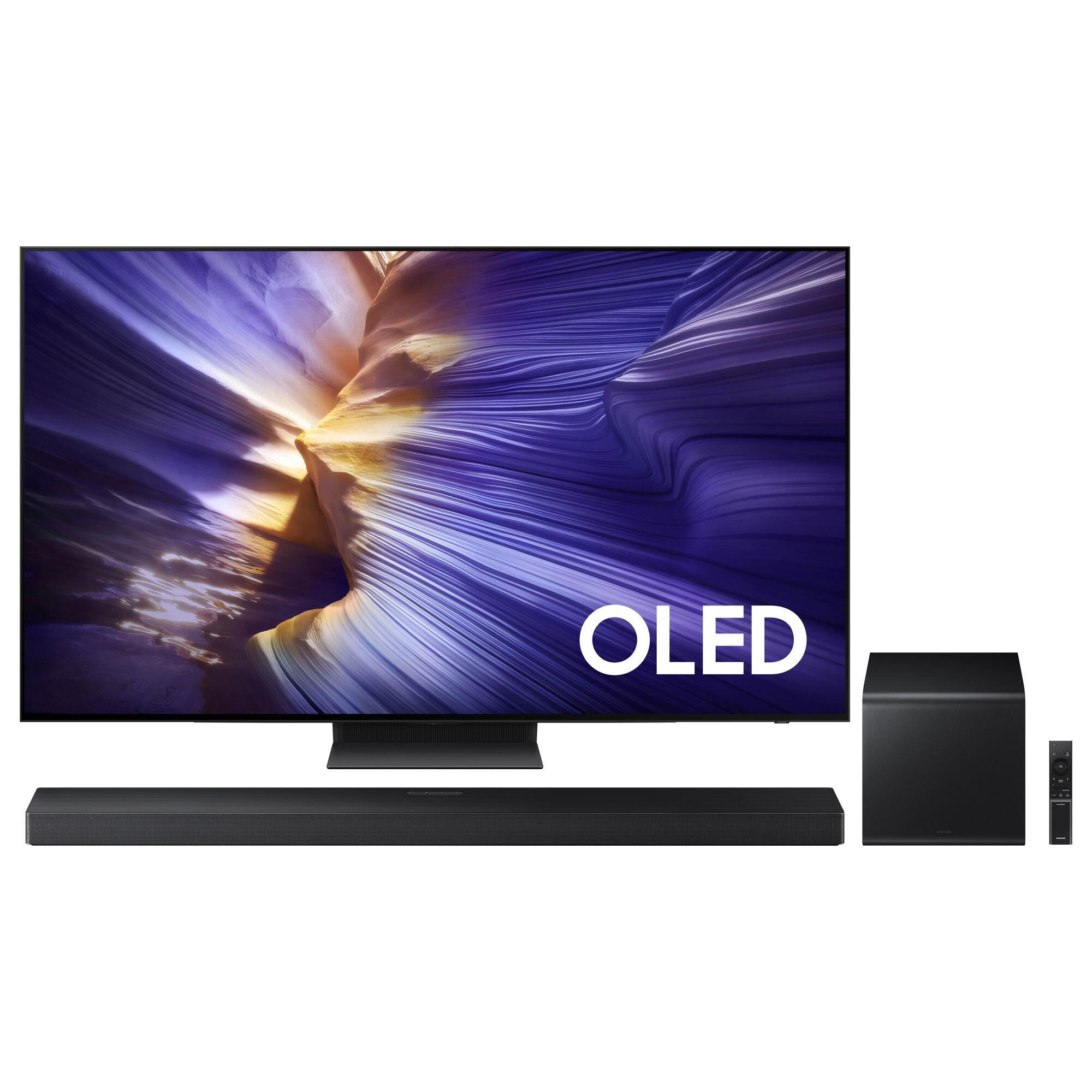 Samsung 55" Class S90F OLED 4K Vision AI - Smart TV with Q-Series 3.1.2 Channel Soundbar System in Graphite Black, Space Titan and Titan Black