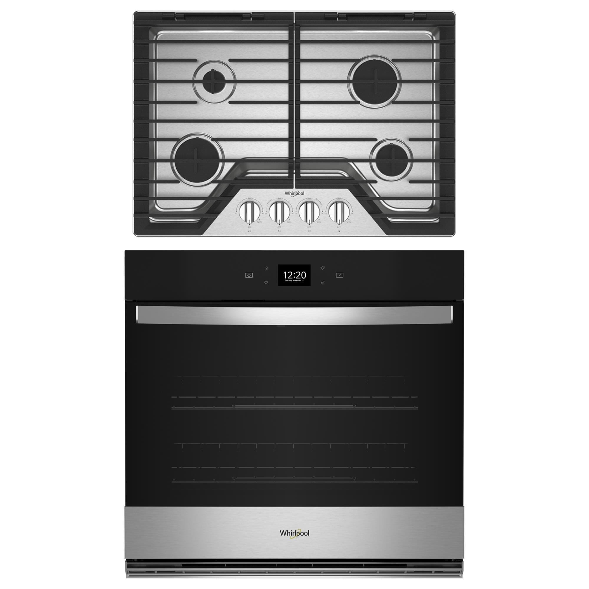 Whirlpool 2-Piece Kitchen Package with 5 Cu. Ft. Single Wall Oven and 30" Gas Cooktop in Stainless Steel
