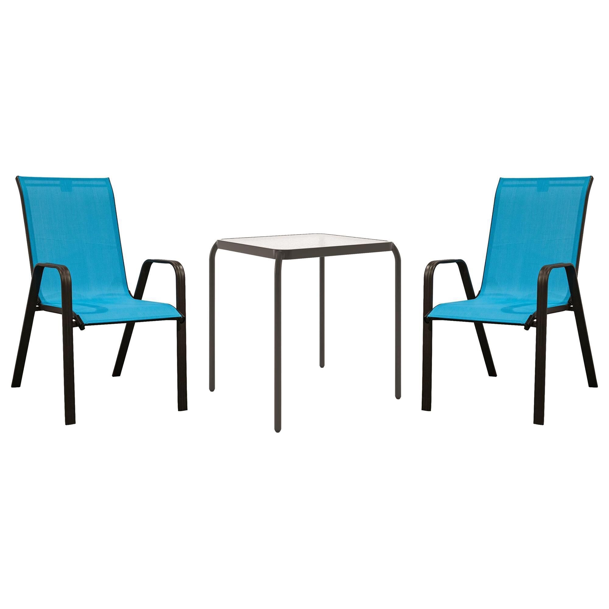 Redline Creation Inc. 3-Piece Patio Chat Set in Black and Turquoise Blue